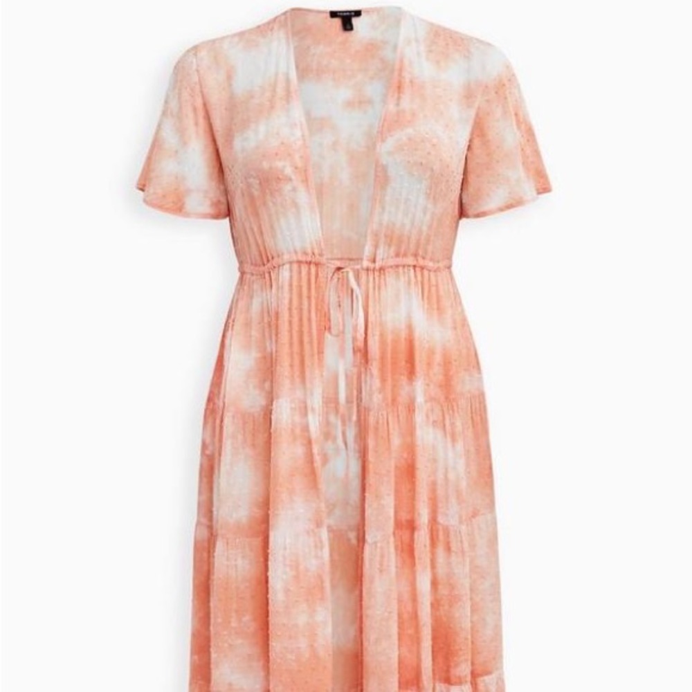 Torrid Peach Tie Dye Clip Dot Kimono